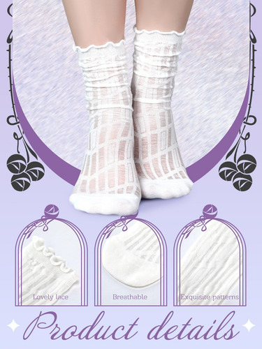 6 Pares De Calcetines De Encaje Para Mujer, De Malla