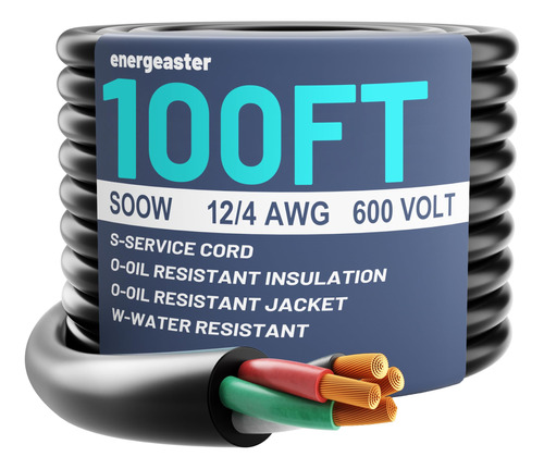 Energeaster Cable Electrico De 100 Pies 12/4 Awg De 4 Conduc