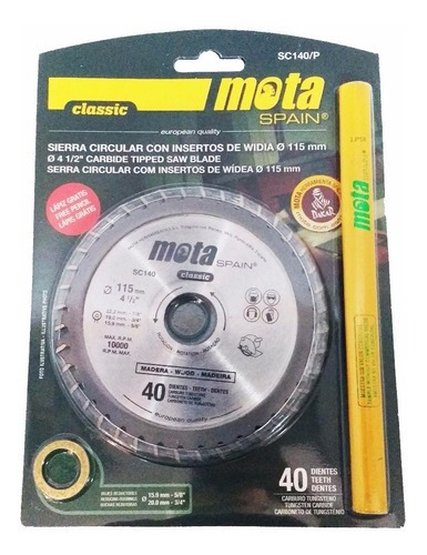 Imagen 1 de 2 de Hoja Sierra Circular Mota 115 Mm 40 Dientes Para Madera