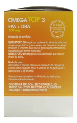 Omega Top 3 C/ 40 Cáp. Moles Saborosas 500mg P/ Cães E Gatos