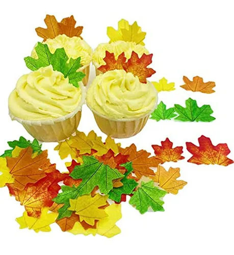 Topper Comestible Hojas Otoño Para Pasteles Y Cupcakes, 74 U