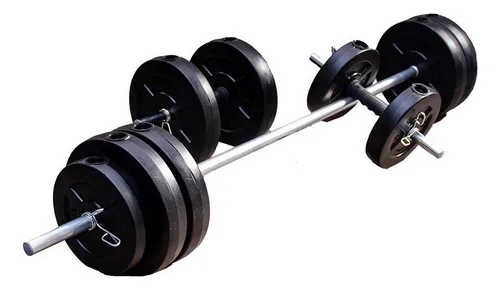 Kit Barra Y Mancuernas Semi Macizas 40 Kg De Discos Pesas