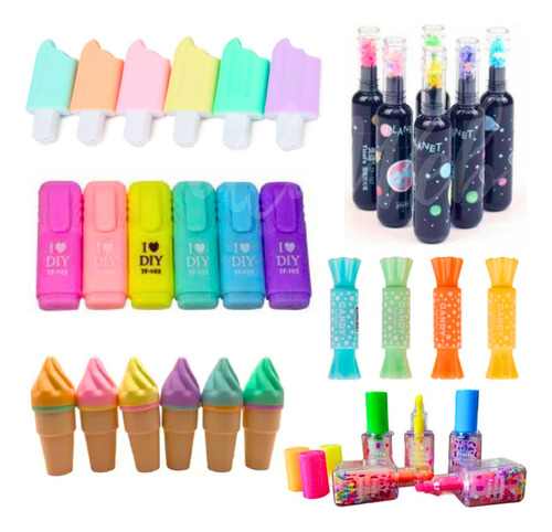 Kit Mini Marca Texto Fofo Sortidos Canetas Coloridos 35unid