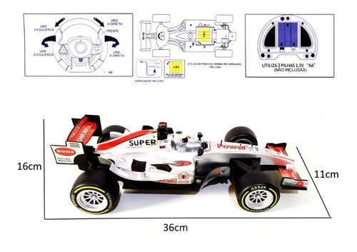 Carrinho De Controle Remoto F1 Sons Luzes Recarregável 1:12 Cor Cinza