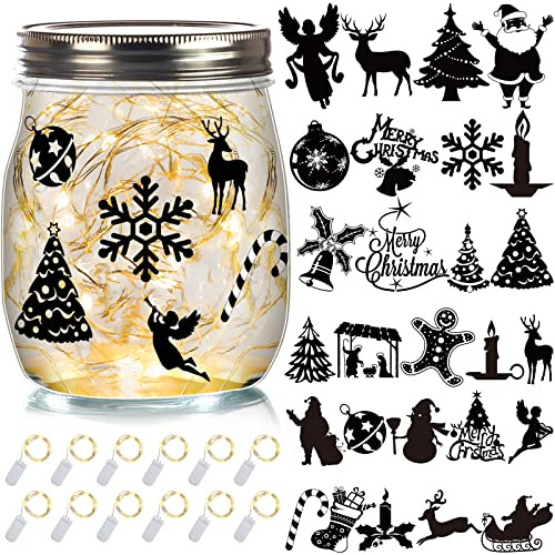 72 Pcs Christmas Mason Jar Decals Decor Christmas Silho...