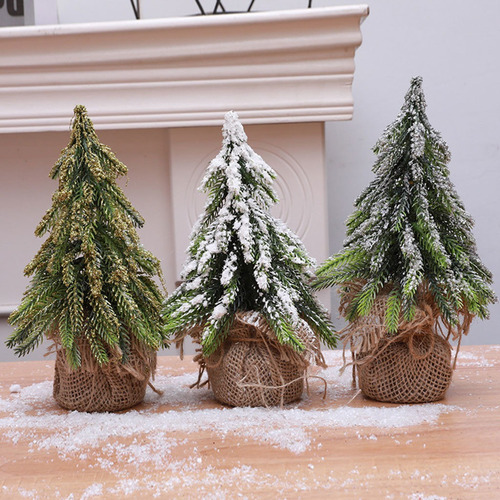 Árbol De Pino De Nieve En Miniatura De Escritorio, Arpillera