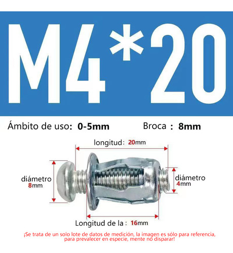 New 60pcs Placa De Hierro Hueco Perno De Expansión M4 Tuerca