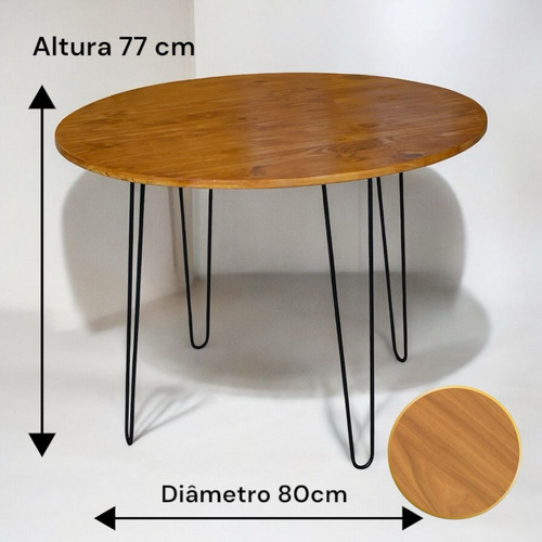 Mesa 80cm Madeira Pinus Estilo Minimalista Com Pés De Ferro