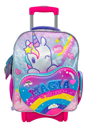 Mochila Escolar Con Carrito Unicornio Onix Charms, Primaria Para Niña Ruz Original