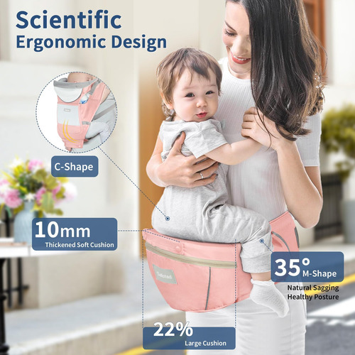 Canguro Para Bebe Con Asiento 6 En 1 Ajustable Rosa Bebe