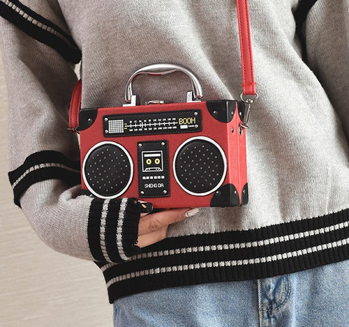 Bolso Cruzado Con Forma Radio Para Mujer, Con Cierre De Clip