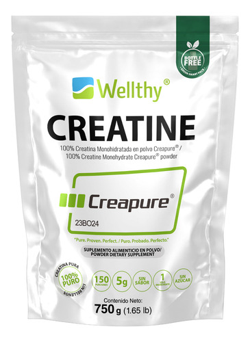Wellthy Creatina Monohidratada Creapure 750g. 100% Pura Sabor Sin Sabor