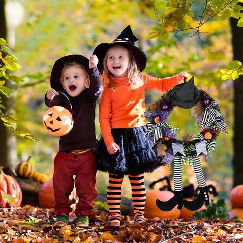 Corona De Halloween Para Puerta Con Patas De Bruja,