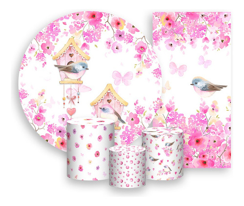 Kit de paneles con tres capas y una banda, color Pink Bird Garden 04