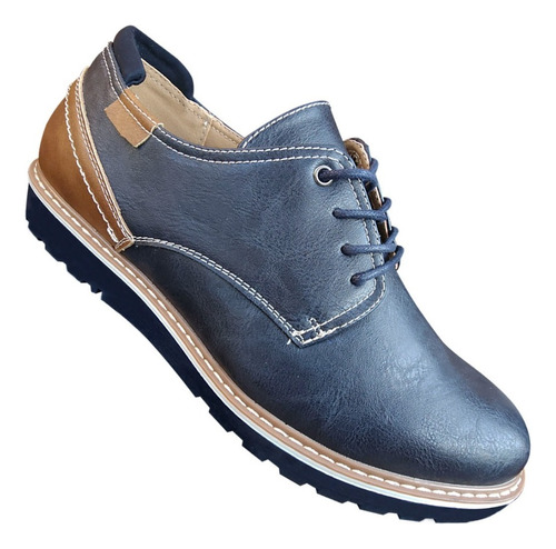Zapato De Hombre Casual Oxford Cuero Pu Liso - Azul - 7115