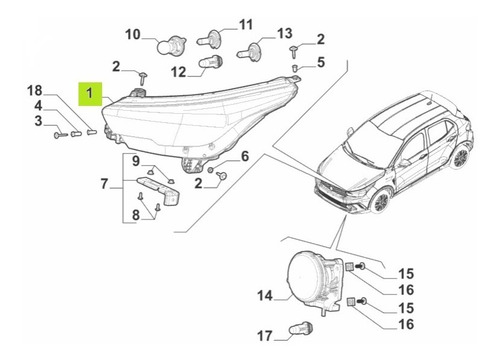 Semioptica Izq. -original- Fiat Argo Trekking 1.3cc 2020-