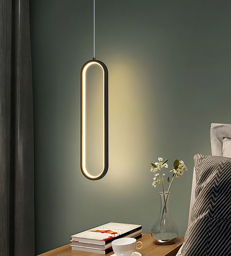 Colgante Led Moderno Ovalado Minimalista Con Cabecero Negro