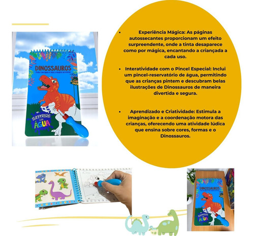 Livro Infantil Surpresas Com Água: Dinossauros + Pincel