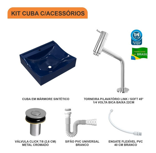 Cuba Banheiro Q44 C/torn Link E Válv Click V2 + Sifão E Flex Cor Azul-escuro