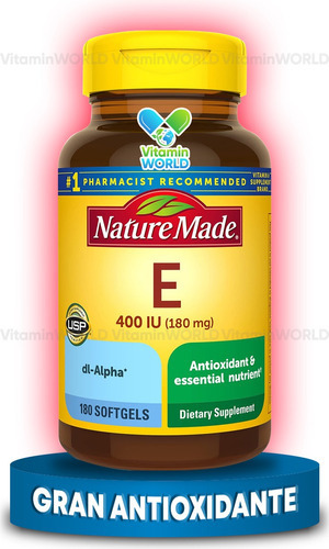 Nature Made Vitamina E 180 Mg 400 Ui (d-alpha) 180 Softgels Sabor Sin sabor