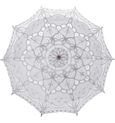 Sombrinha Oriental Branca Renda Casamento 65cm