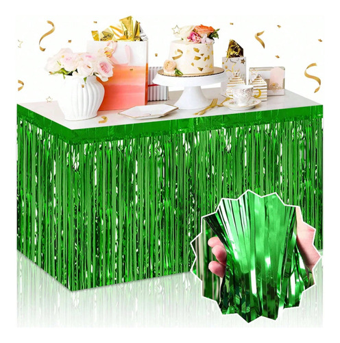 Cortina Tira Lluvia Metalizada P/ Mesa 2.75m X 75cm Cod 093 Verde