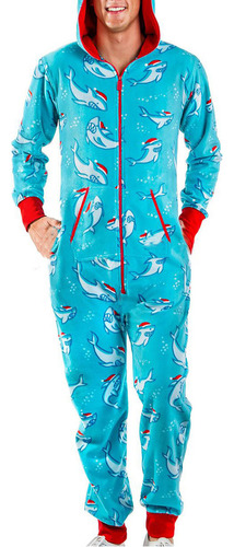 Pijama Tipo Mameluco Estampado Navideño Para Hombre, Otoño-i