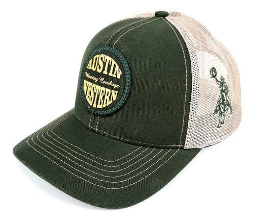 Boné Austin Western Snapback Em Tela Verde Escuro E Bege