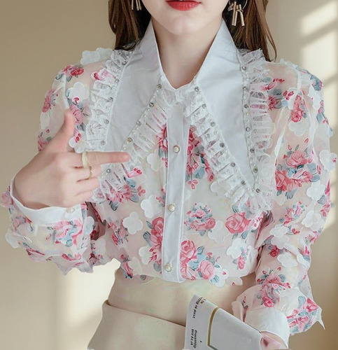Camisa Dulce Con Cuello De Muñeca Para Mujer, Versión Corean