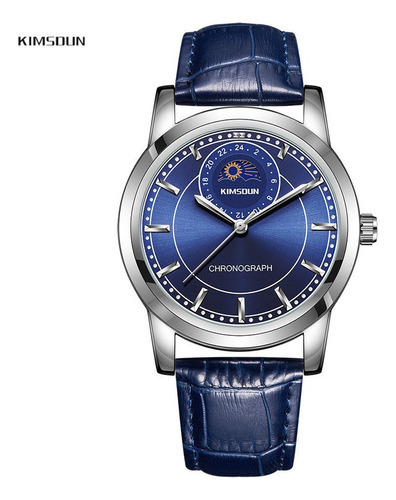 Relógios De Quartzo Em Couro Kimsdun Business Moon Phase Cor Do Fundo Azul