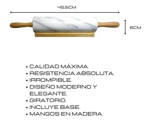 Imagen 2 de 5 de Palo De Amasar Rodillo Giratorio Marmol Pettish Online Vc