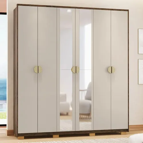 Guarda Roupa Casal 203cm Com Espelho Noronha Imbuia/fendi
