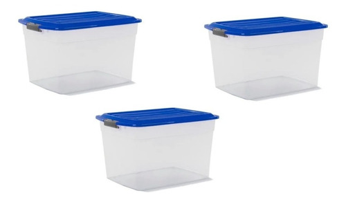 Caja Organizador Plastico Apilable Tapa Taper 34 Lts Kit X 3