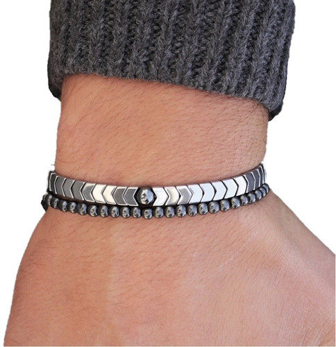 Pulsera Piedra Hematita Silver Space Hombre Mujer Moda 2019