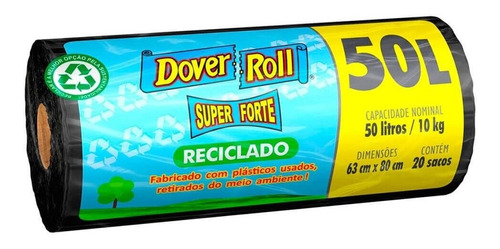 Saco De Lixo Preto Reciclado Dover Roll 50l 20 Unidades