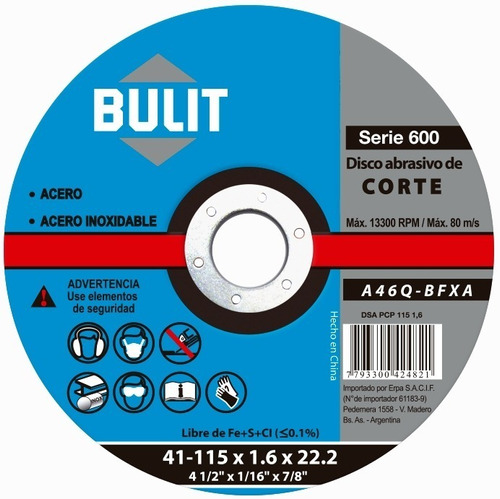 10 Discos De Corte Bulit Amoladora S600 115mm 1 Extra Fino