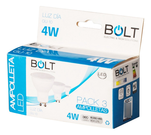 Pack 3 Ampolletas Led Gu10 4w Fria