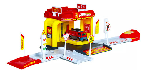 Juguete Pista Carritos Coches Estacion De Bomberos 29 Piezas Color Multicolor