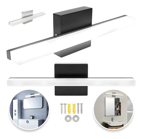 Lámpara Para Espejo De Baño Moderna Con Luz Led Blanca 24w Estructura Negro