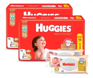 Huggies Supreme Care Xxxg X 2 + Toallas Oleo Calcareo 80 X 2