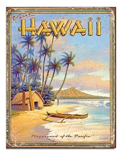 Cartel De Lata Vintage Retro De 8x12 Pulgadas  Hawaii P...