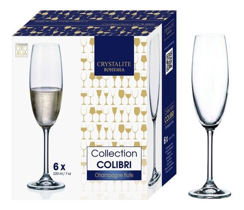 Copas Champagne Crystalite Bohemia Colección Colibri X6