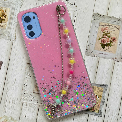 Funda Brillito Con Cadena Estrellita Para Motorola Moto E32