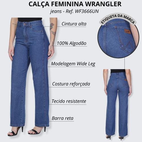 Calça Jeans Resistente Azul Lançamento Cós Alto Wide Leg