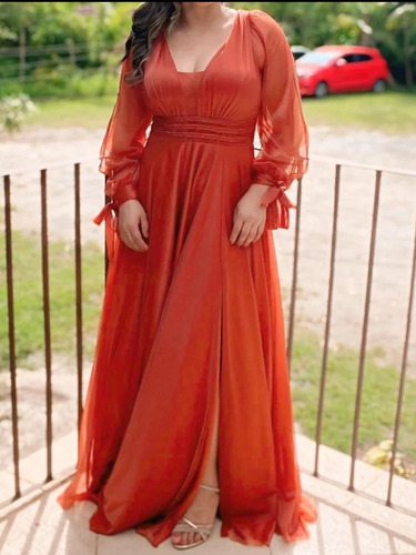 Vestido De Festa Elegante Longo Moda No Decote V