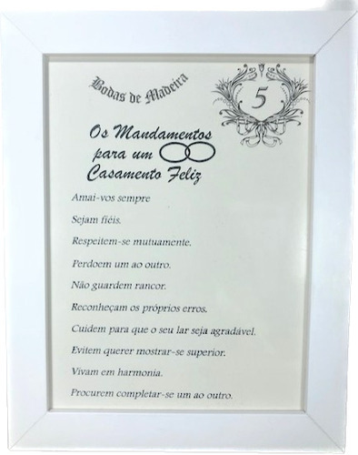 Quadro Mandamentos Bodas De Madeira 5 Anos De Casamento 20cm