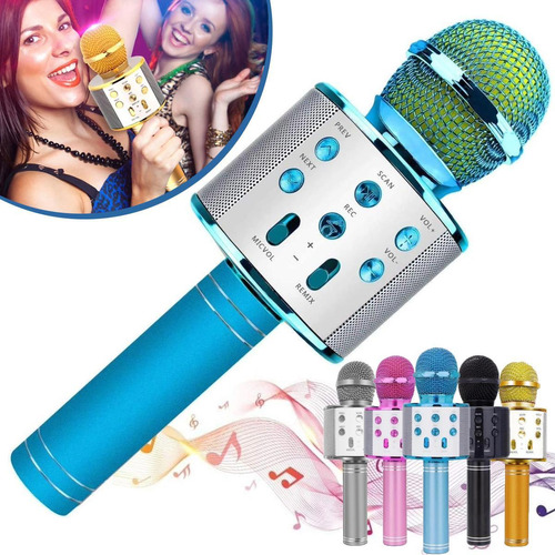 Microfone Karaoke Sem Fio Microfone Bluetooth - Azul