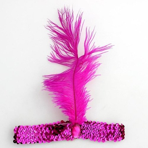 Diadema Charleston Para Mujer Detalle De Pluma Fucsia