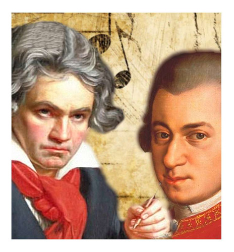 Vinilo 20x20cm Mozart Y Beethoven Diseño Genios Musica