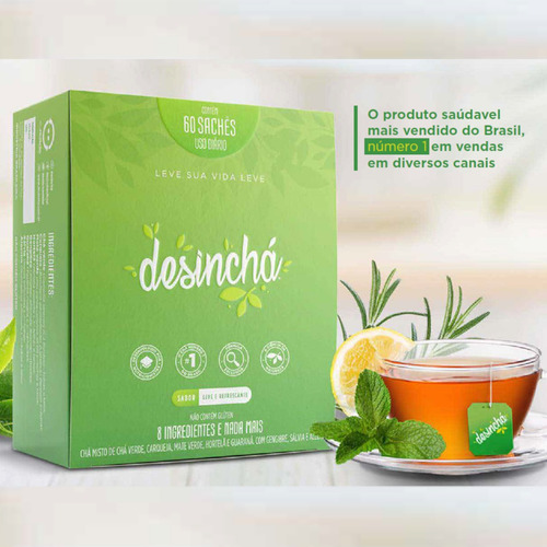 Desinchá Chá Dia Sachê 60 Unid. Sem Glúten E Zero Calorias